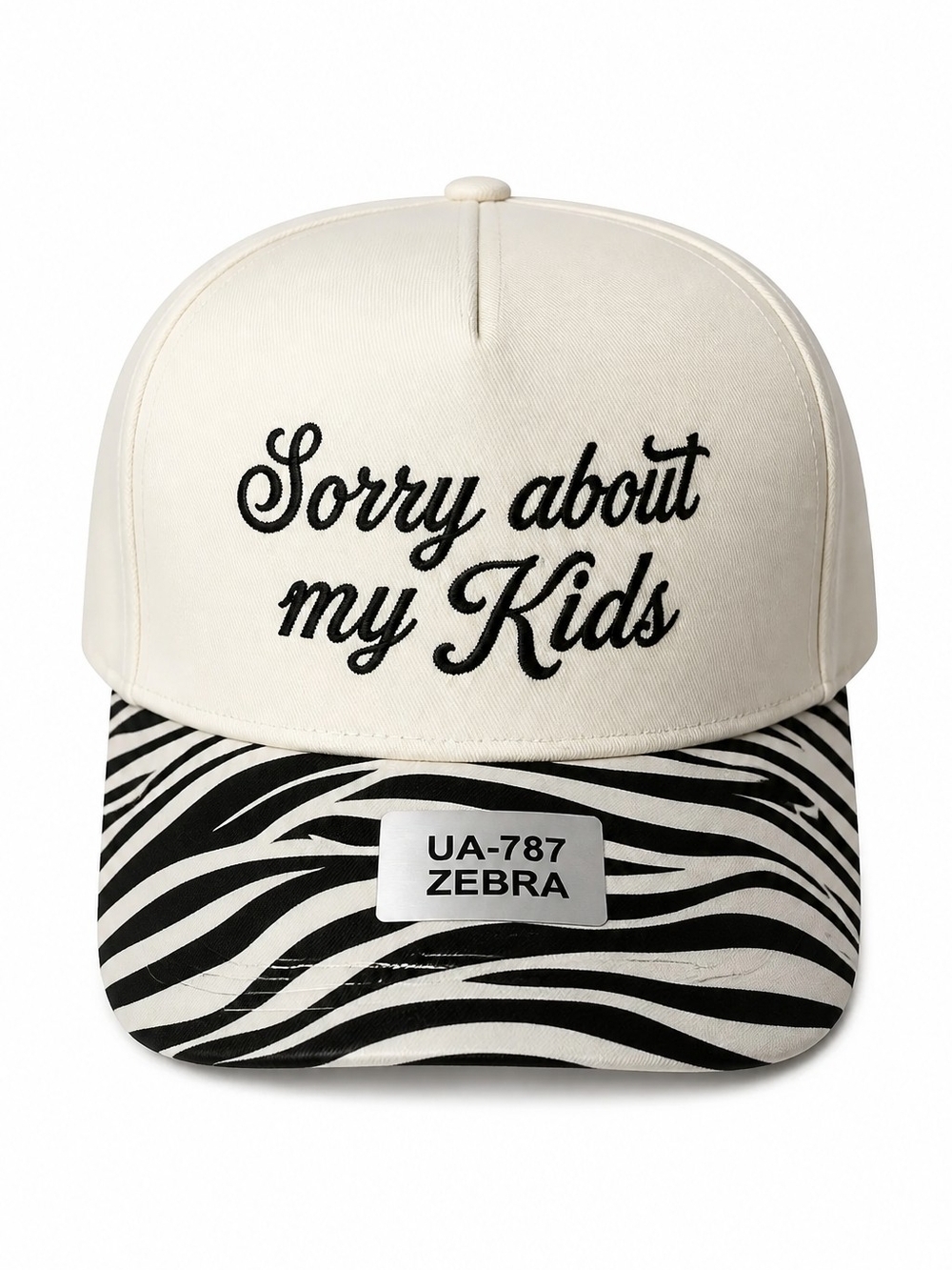 Cream and Black 'Sorry about my Kids' Zebra Print Trucker Cap